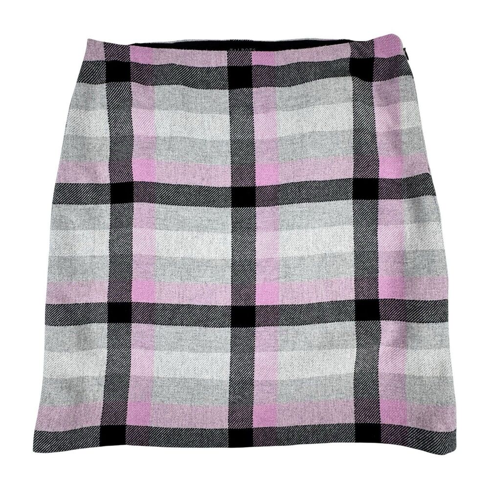Talbots Plaid Skirt Womens 10 Gray Purple Wool Blend Academia Preppy Career